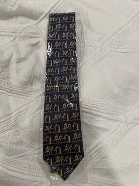 Salvatore Ferragamo Navy Silk Tie with Yellow & Green Motif